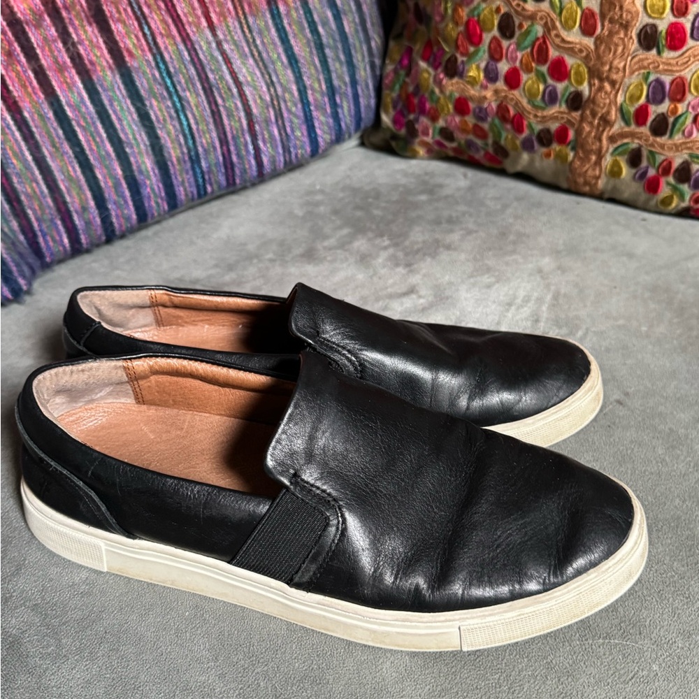 Frye Ivy Black Leather Slip-On Shoes